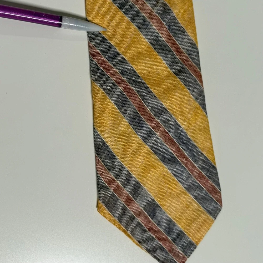 Brooks Brothers Tie Mens Yellow Striped Linen Classic Necktie Makers